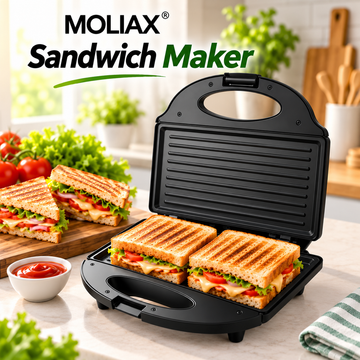 MOLIAX  MX1708 | 2-Slice Grill Maker 750W – Non-Stick Sandwich & Panini Maker Non-stick Plates, Bread Sandwich Maker