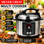 Silver Crest 6L Electric Pressure Cooker – 1050W Multifunctional Digital Programmable Cooker, Digital Controls, 10 Cooking Programs, Programmable Rice Cooker, Fast Cooking & Keep Warm Function