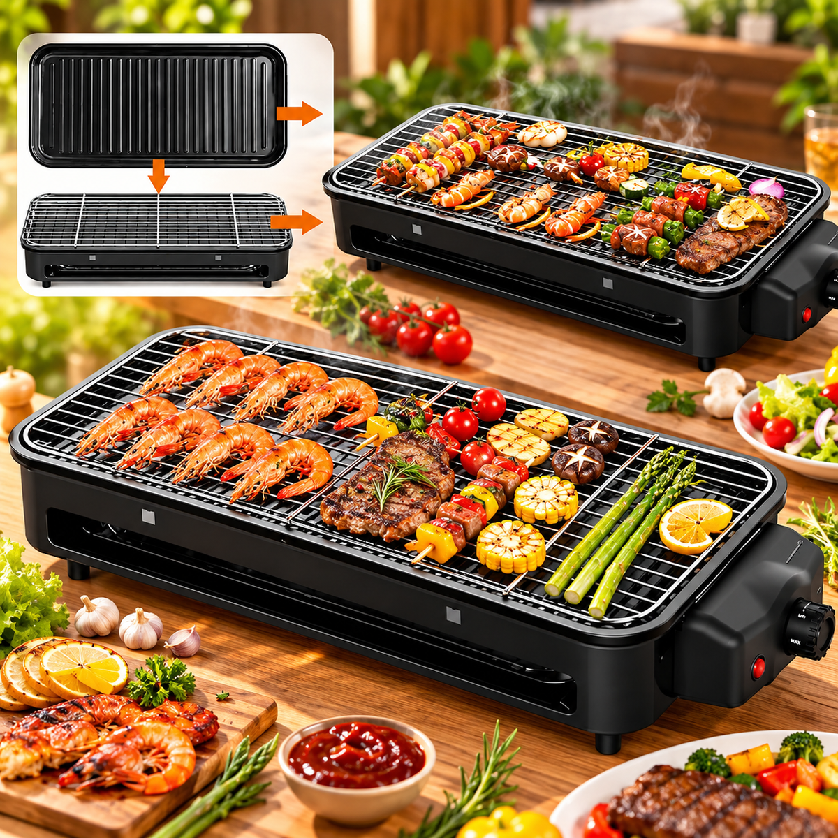 SOKANY SK-6112 2-in-1 Electric Barbecue Grill 1500W Non-Stick – Removable Griddle Plate
