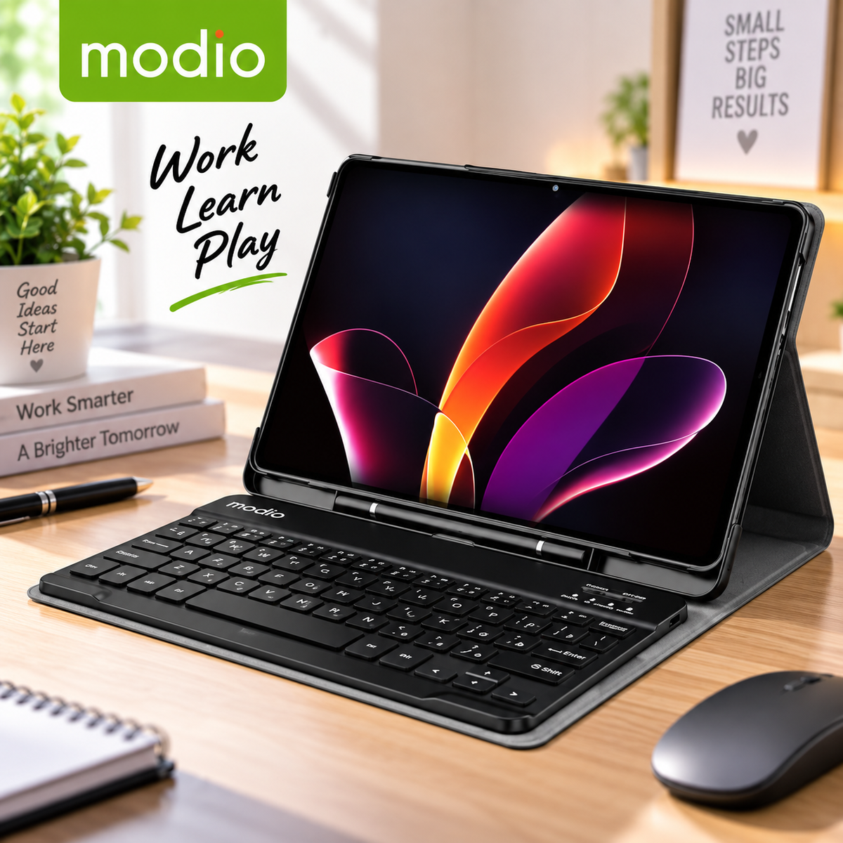 Modio M41 10.1" Tablet PC – Dual SIM | 8000mAh | Android 13 | 13MP+8MP Camera | with Keyboard, Mouse & Stylus
