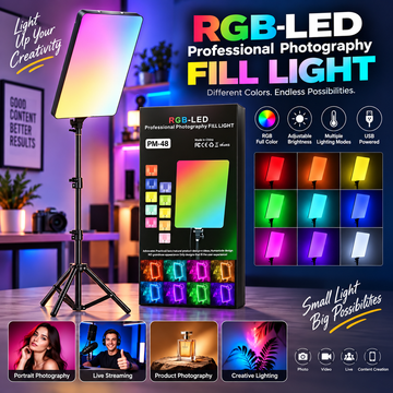 17 Inch RGB-LED PM-48 Professional Photography Fill Light – RGB Color, Adjustable Brightness & Multiple Modes | RGB LED Video Panel Light Set for Photo Studio Photography & Video Light