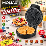 MOLIAX MX -816B | 750W Waffle Maker – Heart-Shaped Non-Stick Electric Waffle Machine