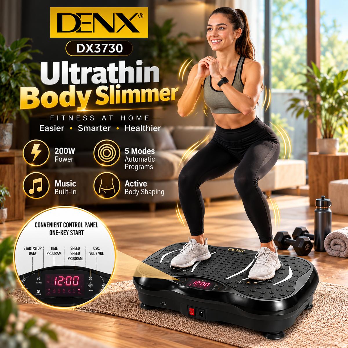 DENX DX3730 Ultrathin Body Slimmer – Vibration Fitness & Exercise Machine , with 5 Operating Modes and Music Speakers