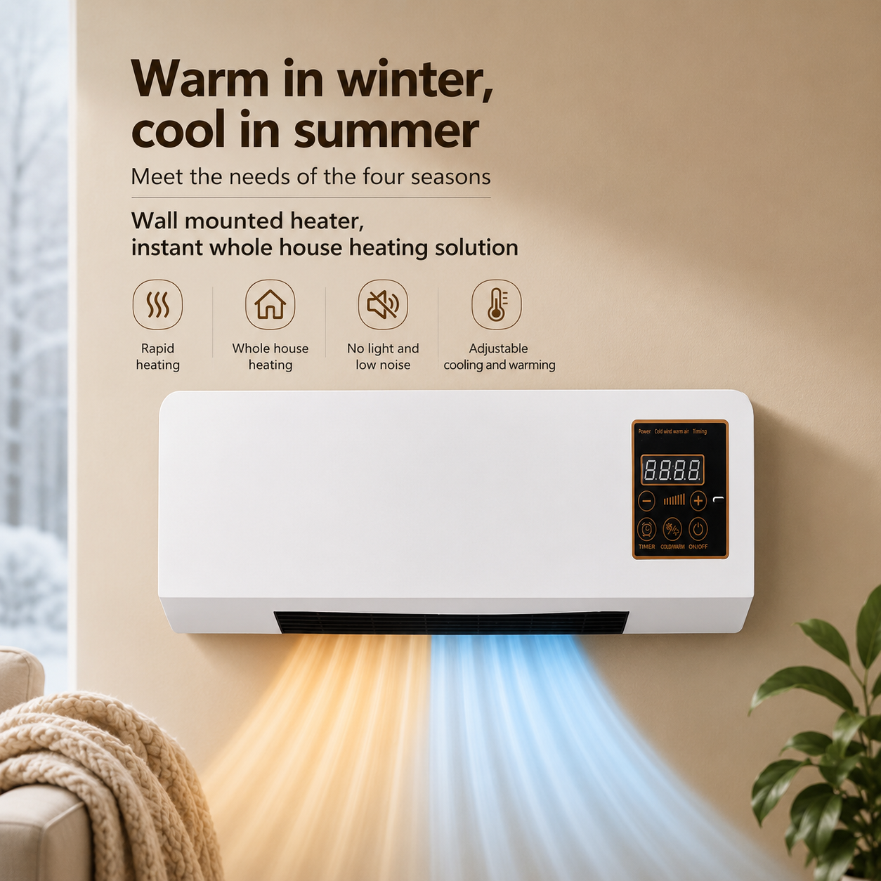 2 in 1 Wall Mounted Mini Air Cooler & Heater  with Remote Control | Fast Cooling & Digital Display