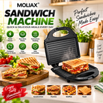 MOLIAX  MX1708 | 2-Slice Grill Maker 750W – Non-Stick Sandwich & Panini Maker Non-stick Plates, Bread Sandwich Maker