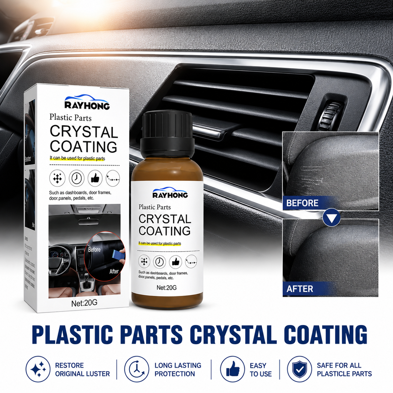 Rayhong RA-0015 Plastic Parts Crystal Coating – Car Interior & Exterior Plastic Restorer (30ml)