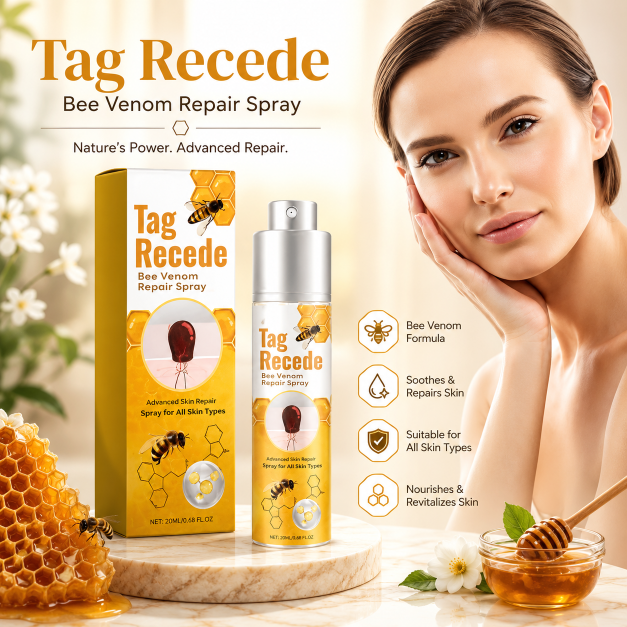 Ximonth XIA06 Tag Recede Bee Venom Repair Spray | Fast-Acting Skin Care Spray for All Skin Types (20ml)