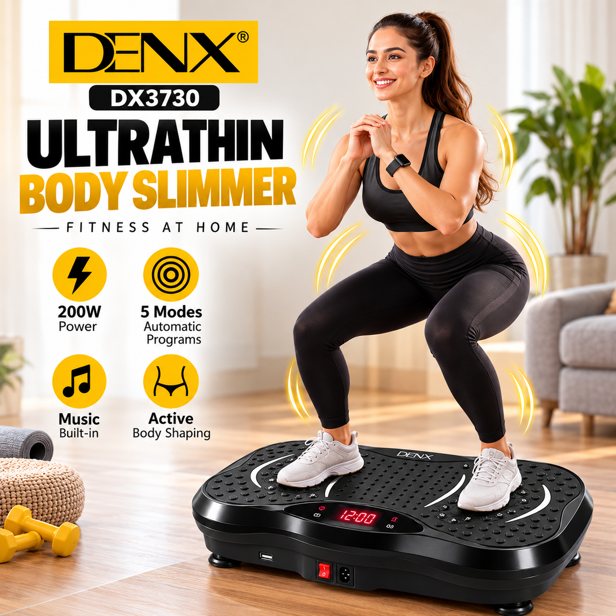DENX DX3730 Ultrathin Body Slimmer – Vibration Fitness & Exercise Machine , with 5 Operating Modes and Music Speakers