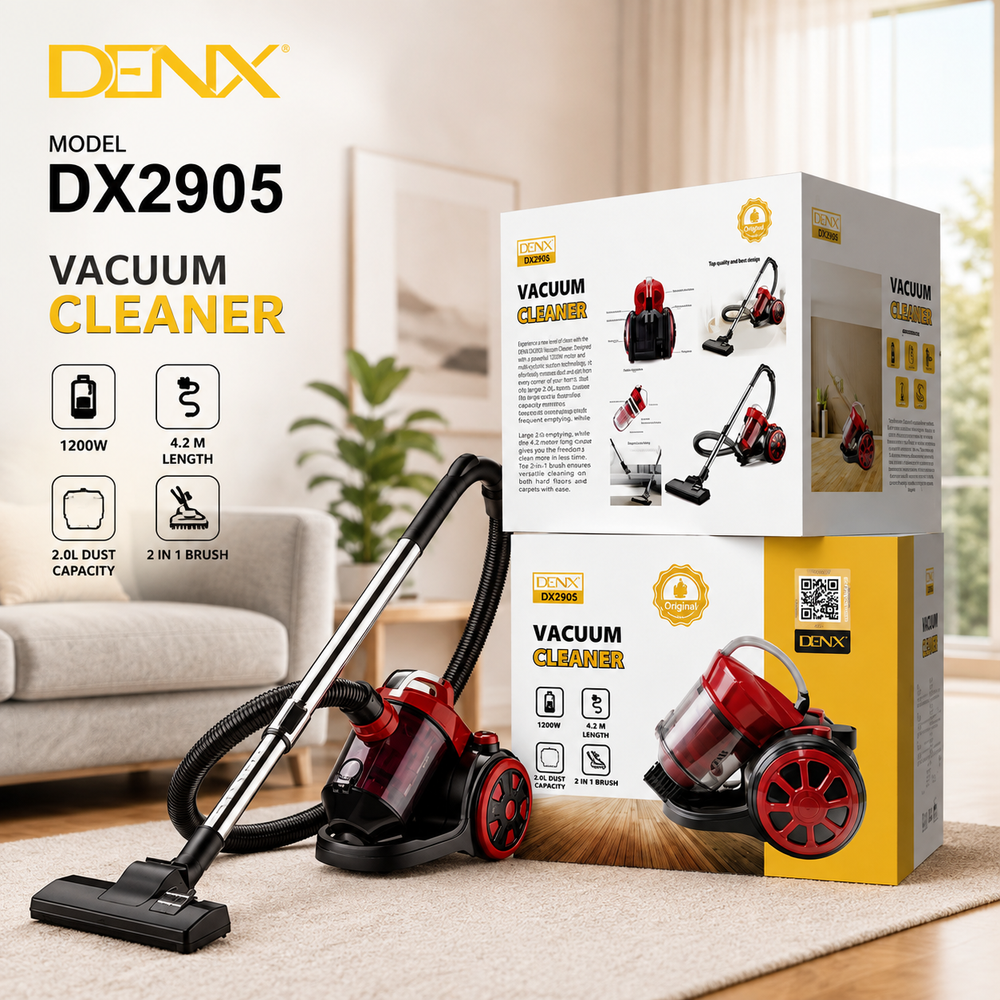 DenxDX2905 Vacuum Cleaner 1200W | Bagless Canister Vacuum | 2.2L Dust Capacity | 4.2m Power Cord | 2-in-1 Brush | Powerful Home Cleaning Machine