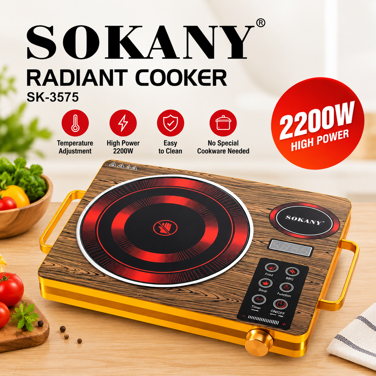 SOKANY SK-3575 Radiant Cooker 2200W – Touch Control Electric Cooktop , Portable Infrared Electric Cooker