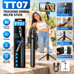 TT07 AI Tracking Gimbal Selfie Stick with Tripod & Remote Control – 1.63M | Auto Face Tracking, Black Extendable Monopod with Wireless Remote