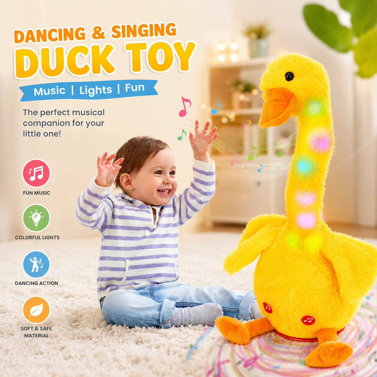 Glowing Dancing Duck Toy Repeats What You Say Talking Duckling Toy Wriggle Singing Mimicking Twisting Light Up Interactive Animated Toy Speaking Plush Gift for Kids