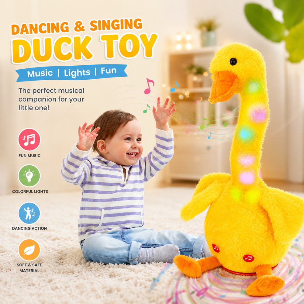 Glowing Dancing Duck Toy Repeats What You Say Talking Duckling Toy Wriggle Singing Mimicking Twisting Light Up Interactive Animated Toy Speaking Plush Gift for Kids
