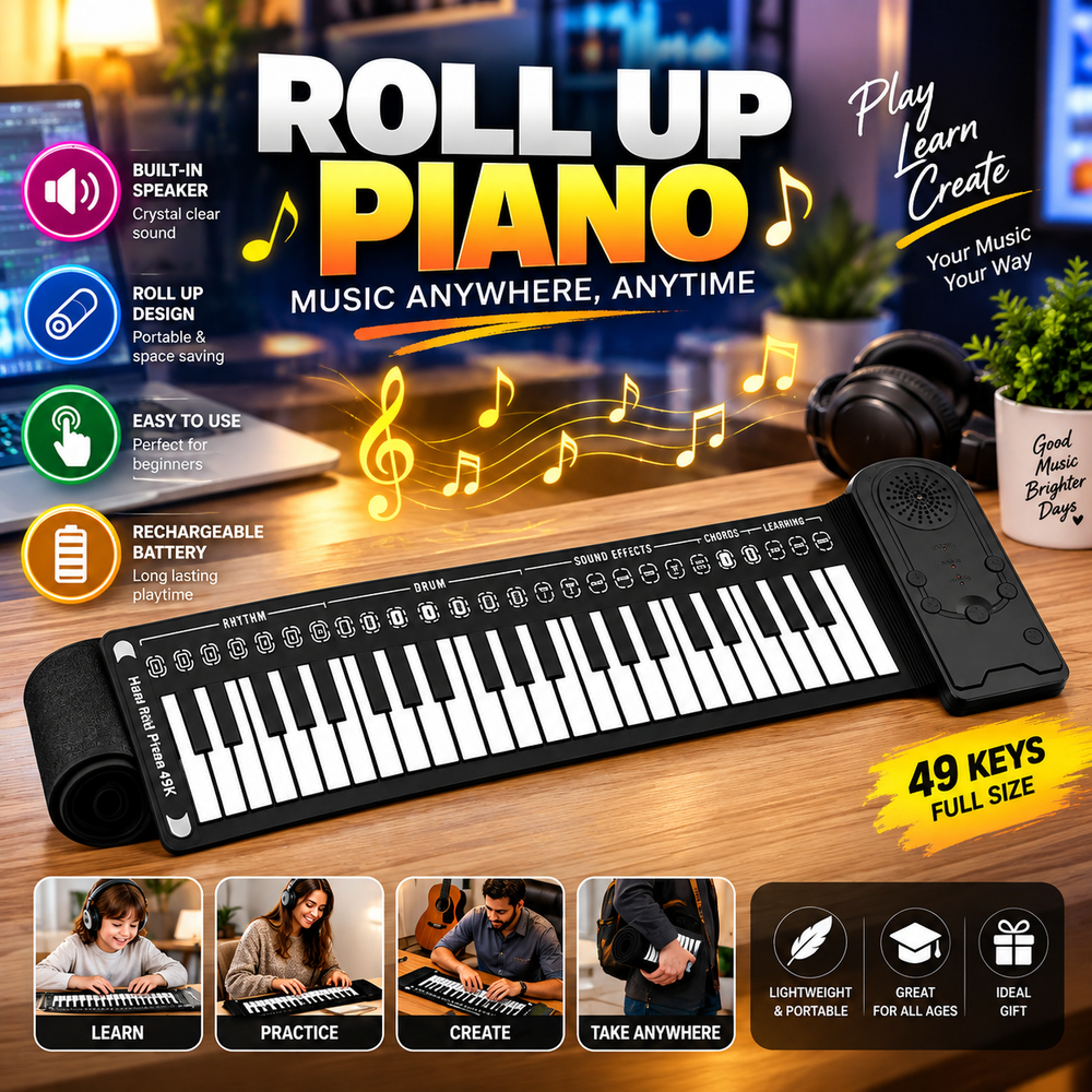 Hand Roll Piano 49 Key Portable Foldable Electric Keyboard Piano with Speaker for Beginners Musical Instrument