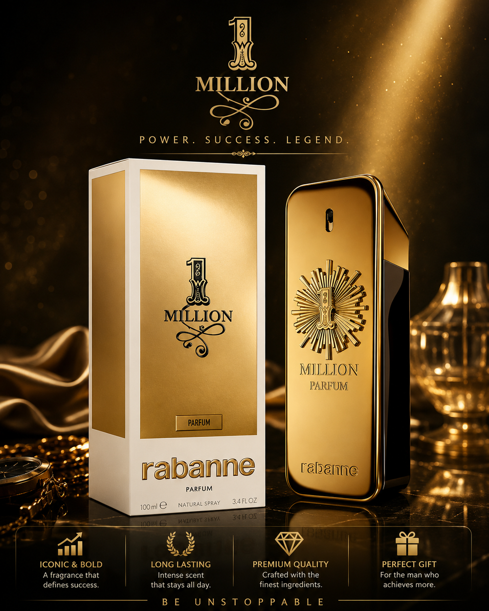 Paco rabanne 1 Million Parfum Parfum Spray 3.4 oz for Men