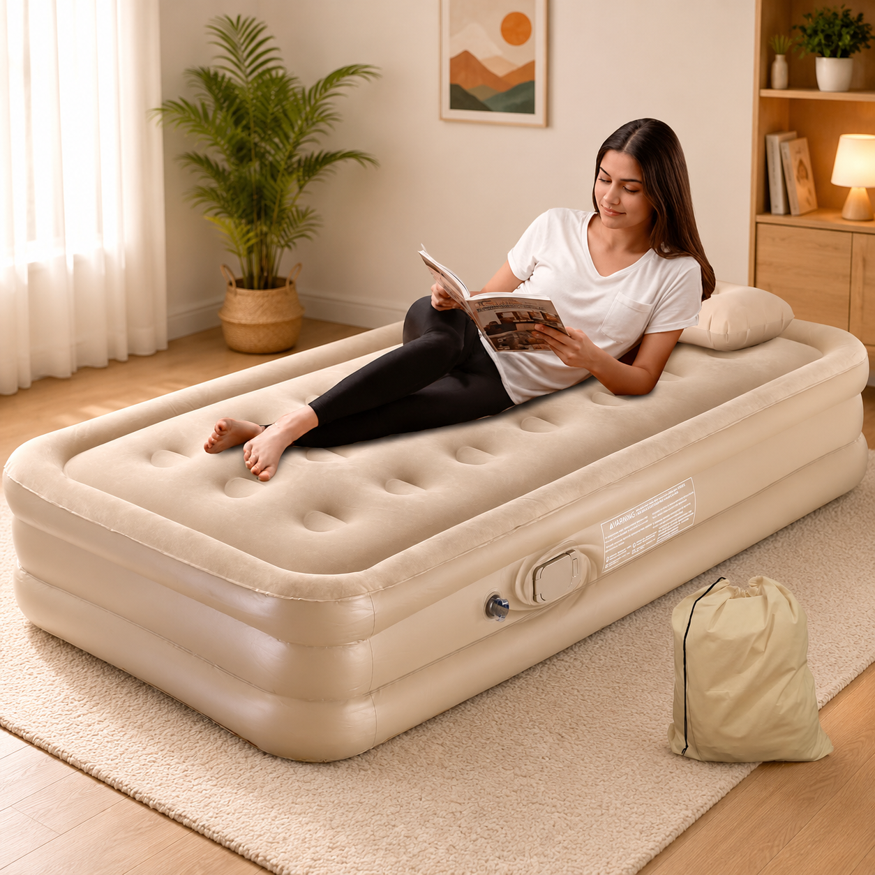Inflatable Airbed – Single Size | Built-in Pillow | 198 × 100 × 40 cm | Comfortable Portable Air Mattress