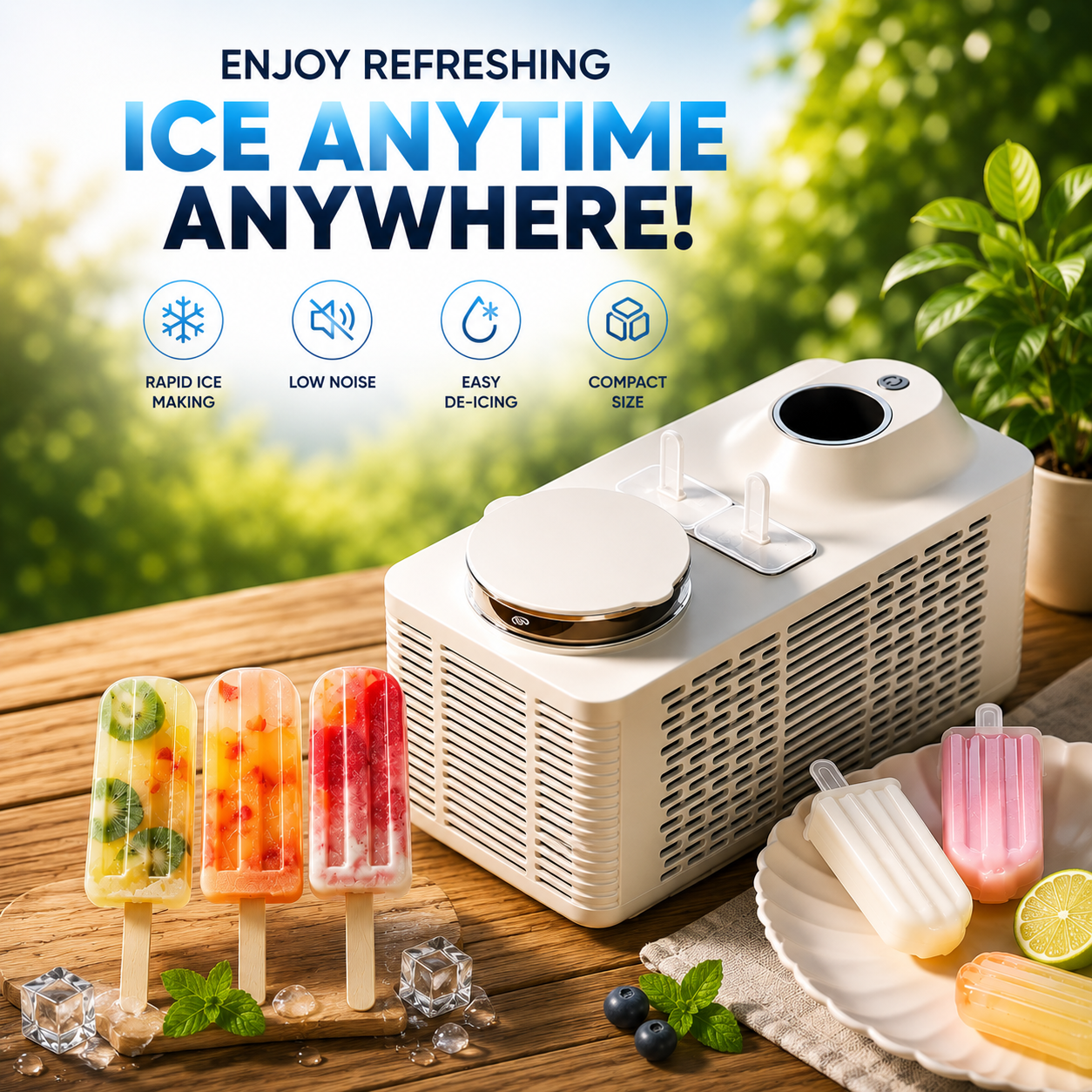 Portable Mini Ice Maker Machine – Rapid Ice Making, Compact & Energy Efficient Homemade Ice Cream Popsicle Make,for Office, Home, Camping, Rv, Car & Travel