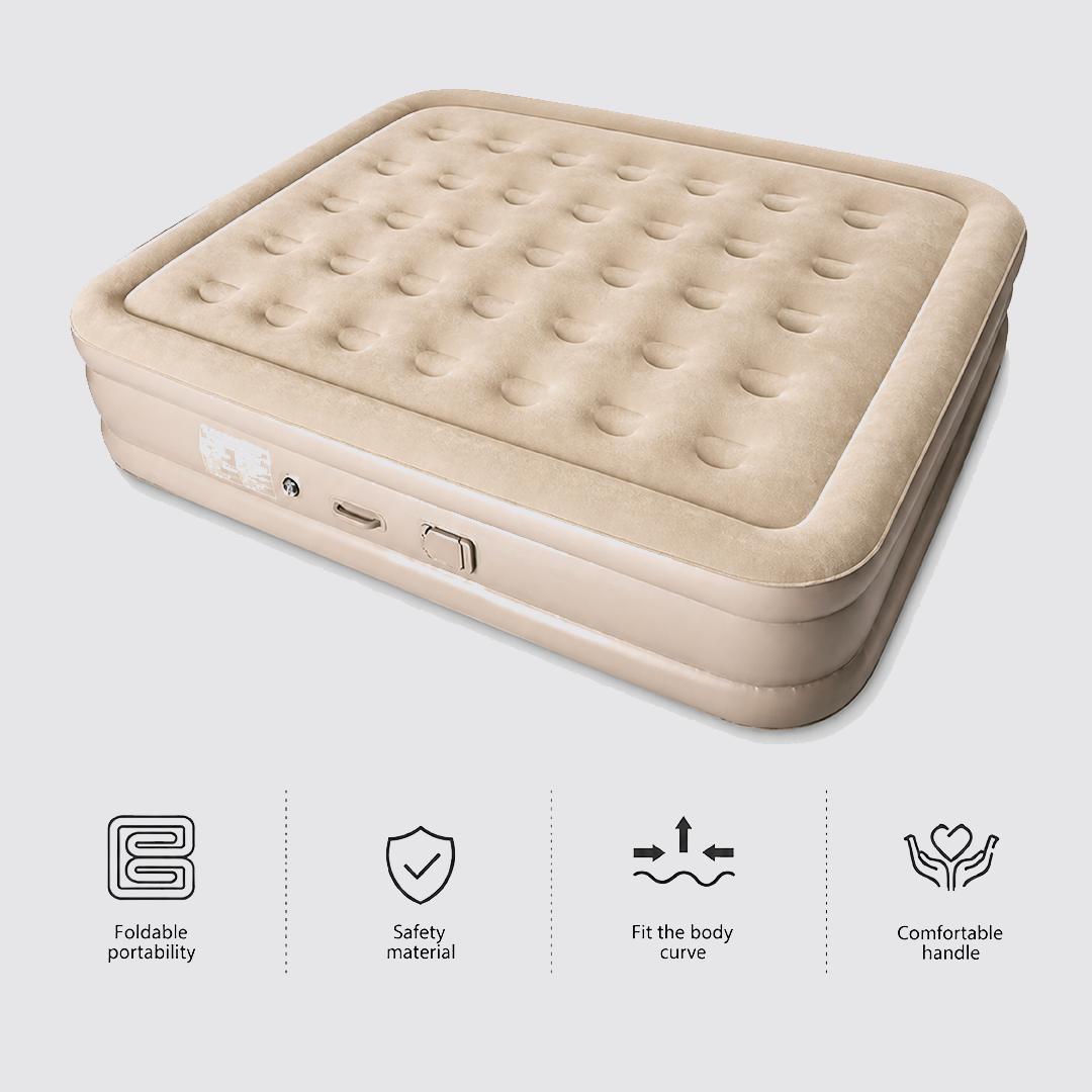 Double Size Inflatable Air Mattress With 2 Air Pillows Durable Camping Bed with Built in Rechargeable Air Pump Self Inflation One Button Inflate and Deflate for Home, Outdoor 200x40x150cm