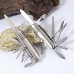 Multifunctional Knife with 11 Stainless Steel Tools for Hunting, Fishing, Camping Etc Small Pocket Folding Keychain Knife with Functions for Experiences and Adventures (Metal)
