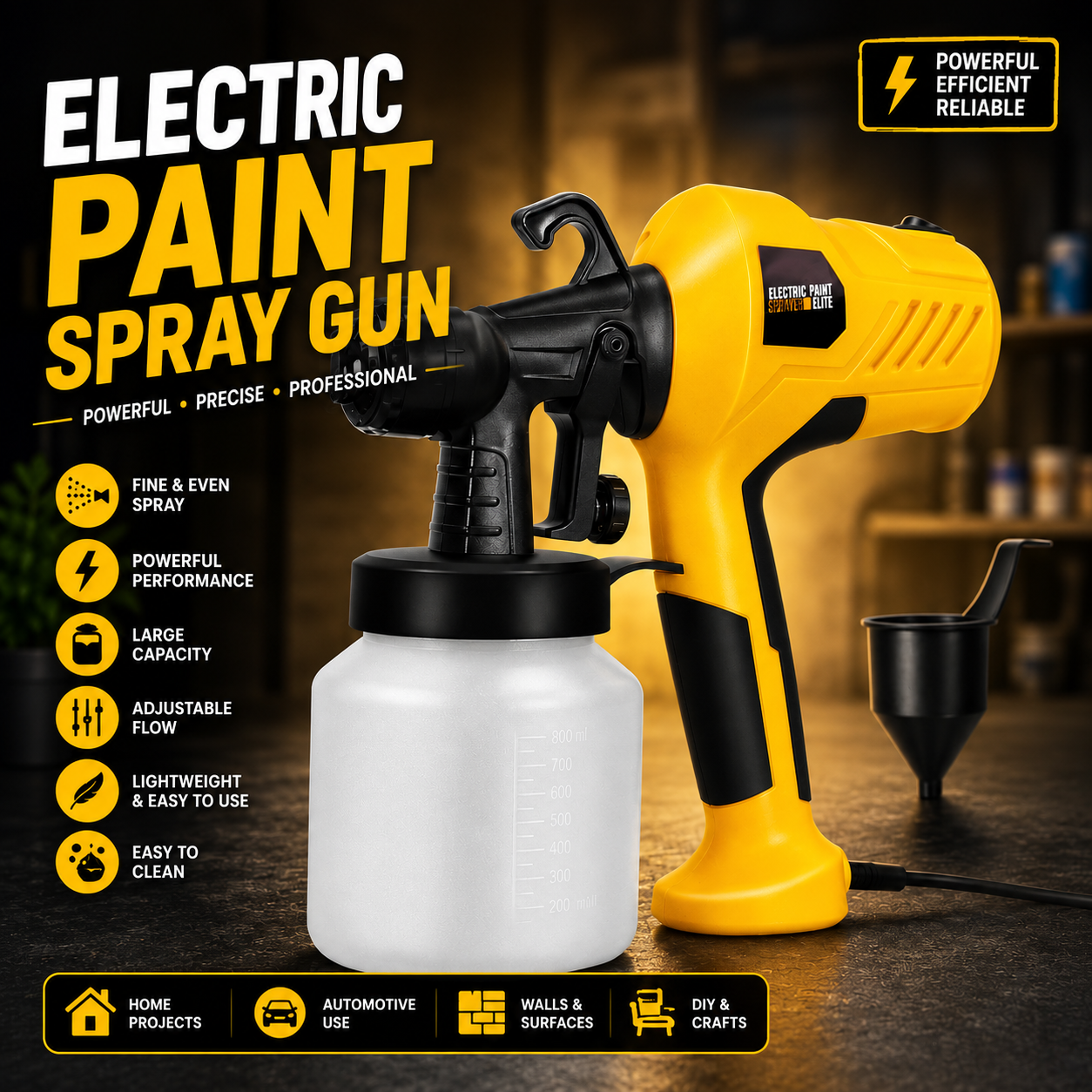Electric Paint Sprayer Elite 800ml – 650ml/min High Power Paint Spray Gun for Walls, Furniture, Fences & DIY Projects