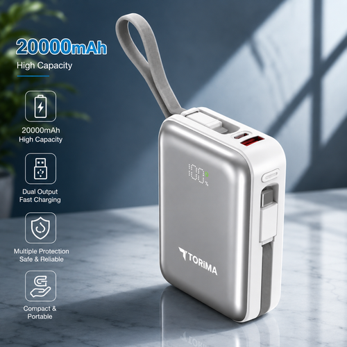 Torima TRM-1028 20000 mAh Power Bank, Fast Charging, Portable, USB-C & USB-A Output, LED Digital Display, High-Capacity,  TRM-1028