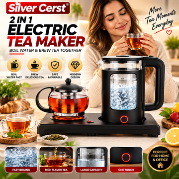 Silver Cerst 2-in-1 Glass Electric Kettle & Teapot, Heat-Resistant Glass Body, Fast Heating, 360 Swivel Base, Black| Model 10067