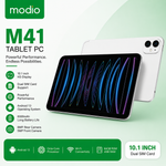 Modio M41 Tablet PC Silver | 10.1-Inch Display | 16GB RAM + 1TB ROM | Dual SIM | 8000mAh | Android 13 | 13MP+8MP Camera | with Keyboard, Mouse & Stylus