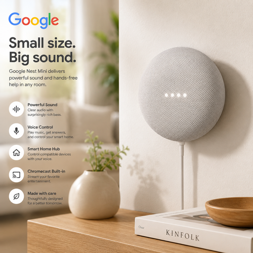 Google Nest Mini 2nd Gen - Bluetooth Speaker with English and Muliti Language Compatibility for Use Anywhere (Light Gray)