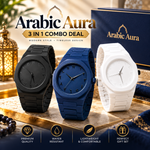 3 In 1 Combo  Offer | Arabic Aura Premium Arabic Numeral Couple Watch Set -| Unisex Quartz Wrist Watches