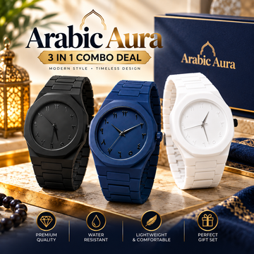 3 In 1 Combo  Offer | Arabic Aura Premium Arabic Numeral Couple Watch Set -| Unisex Quartz Wrist Watches