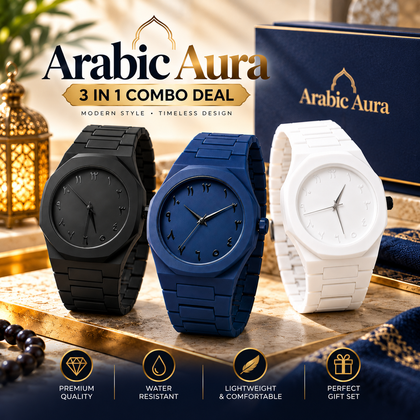 3 In 1 Combo  Offer | Arabic Aura Premium Arabic Numeral Couple Watch Set -| Unisex Quartz Wrist Watches