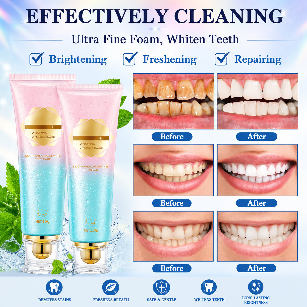 Oralhoe Nicotinamide Dazzle White Toothpaste – Teeth Whitening & Fresh Breath | 100g
