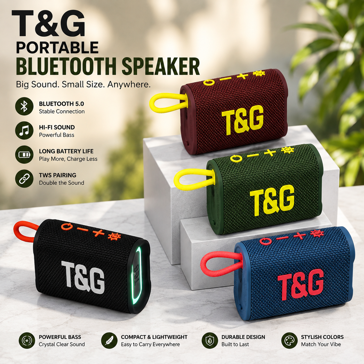 T&G-396 Music Audio Sound Box Wireless Bluetooth Mini Portable Outdoor Stereo Bass Waterproof Bt Speaker Go3