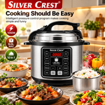 Silver Crest 6L Electric Pressure Cooker – 1050W Multifunctional Digital Programmable Cooker, Digital Controls, 10 Cooking Programs, Programmable Rice Cooker, Fast Cooking & Keep Warm Function
