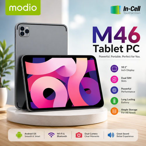 Modio M46 Tablet PC – 10.1" HD Display, Dual SIM, Android Tablet, Long Battery Life | Gray