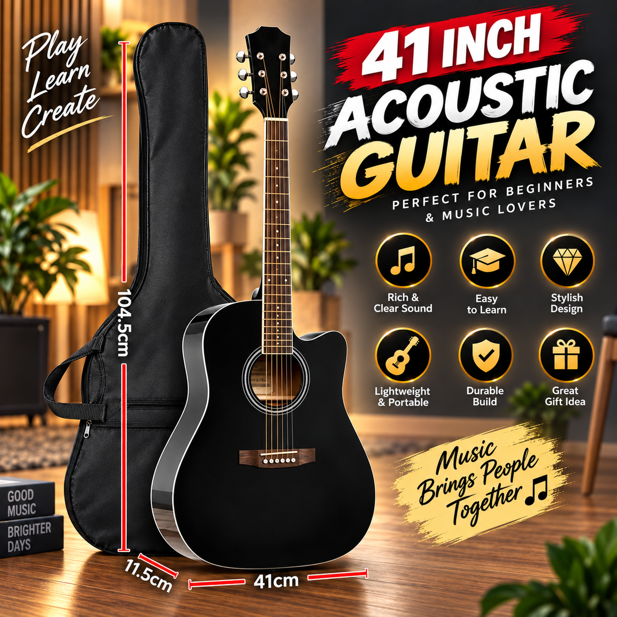 41 Inch Professional l Acoustic Guitar – Protective Carry Bag