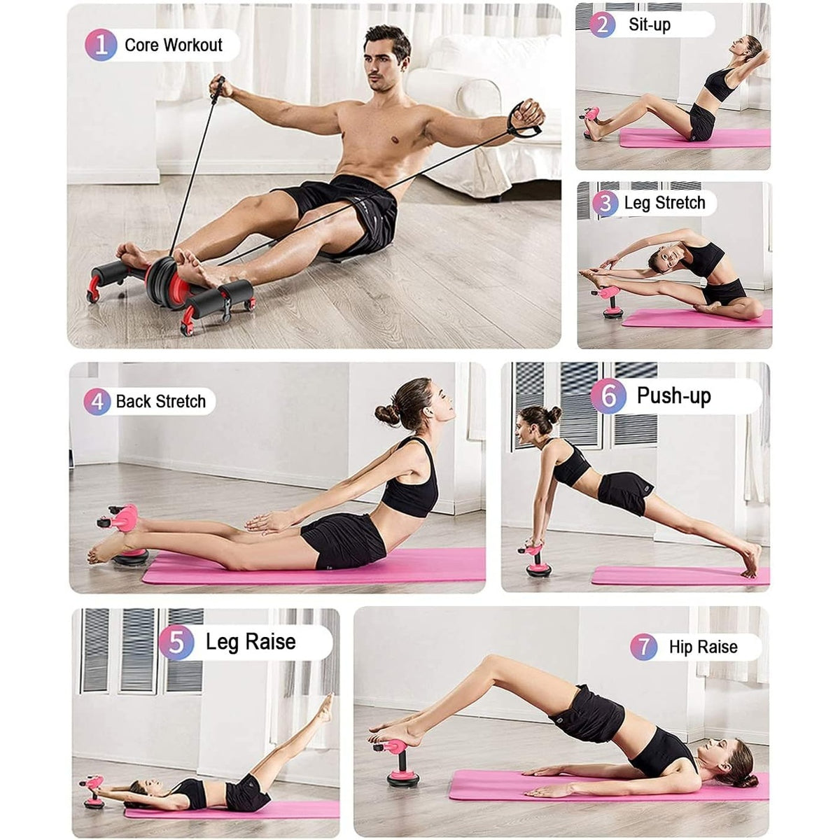 Multifunctional Abdominal Wheel Roller | 4-Wheel Core Trainer & Full Body Exercise Roller ,Home Gym Fitness for Men Women