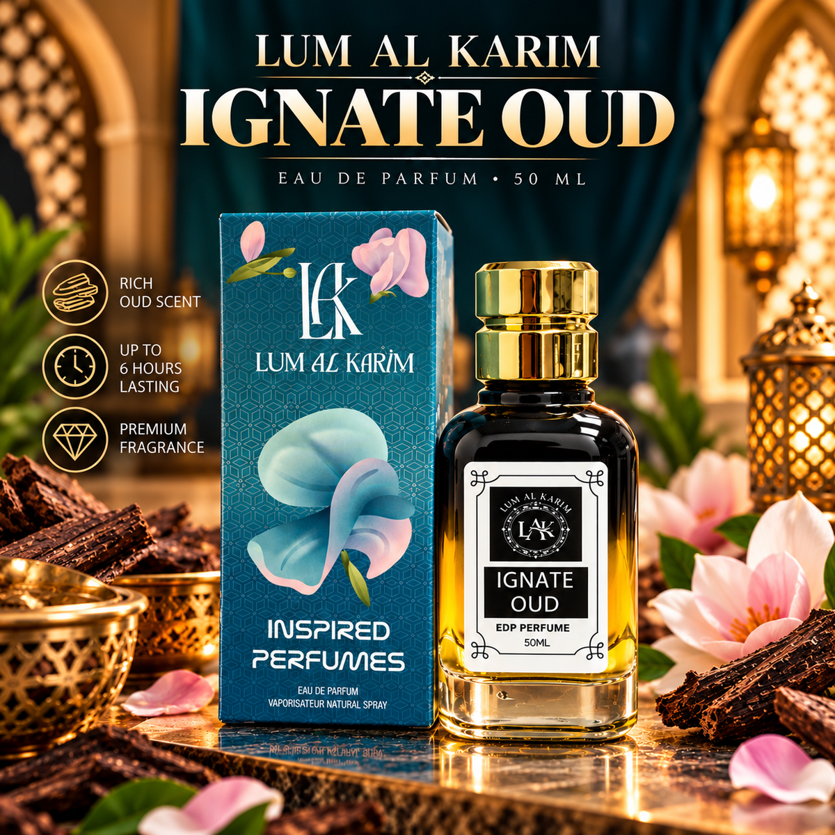 Lum Al Karim Ignate Oud Perfume 50ml – Ahmed Al Maghribi Inspired | 6 Hours Lasting