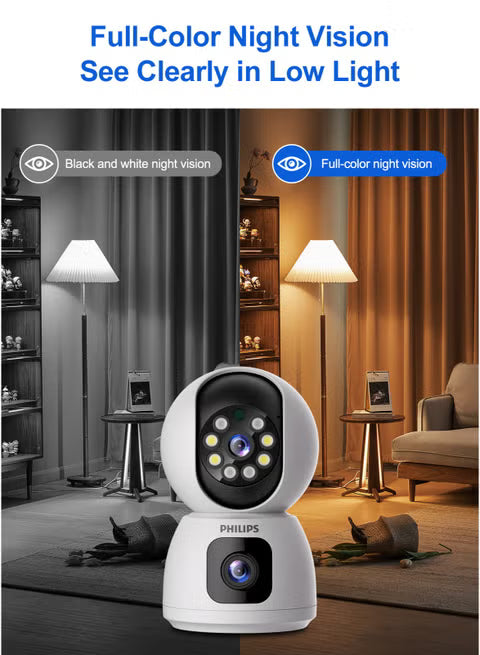 Philips 360° Dual-Lens 3000 Series WiFi Security Camera, Smart Wireless Home IP Camera, Plug-In 1080P FHD with Two-Way Audio Talk, Color Night Vision,