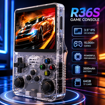 R36S Retro Handheld Gaming Console  64GB Portable Linux Gaming System with 3.5-Inch IPS Display