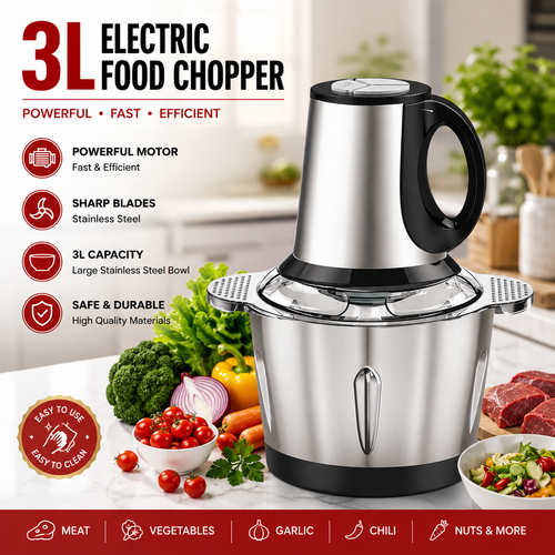 FD -322S | 3L Stainless Steel Electric Meat Grinder & Food Chopper – 400W Multifunction Kitchen Food Processor