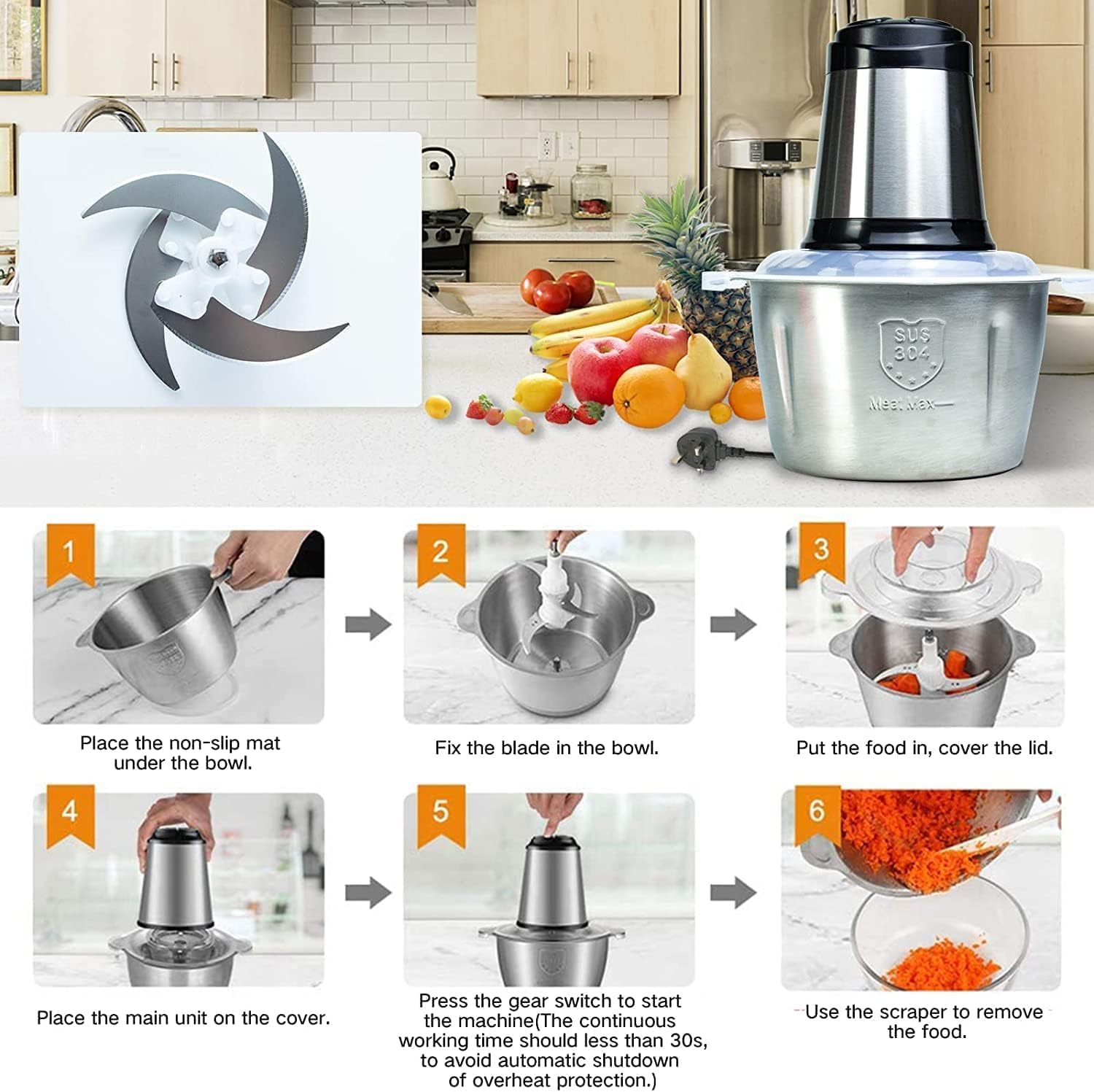 FD -322S | 3L Stainless Steel Electric Meat Grinder & Food Chopper – 400W Multifunction Kitchen Food Processor