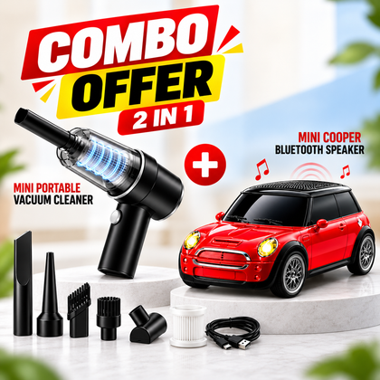 Mini Cooper Bluetooth Speaker + Mini Portable Vacuum Cleaner 2-in-1 Combo | Wireless Speaker & USB Rechargeable Car Vacuum