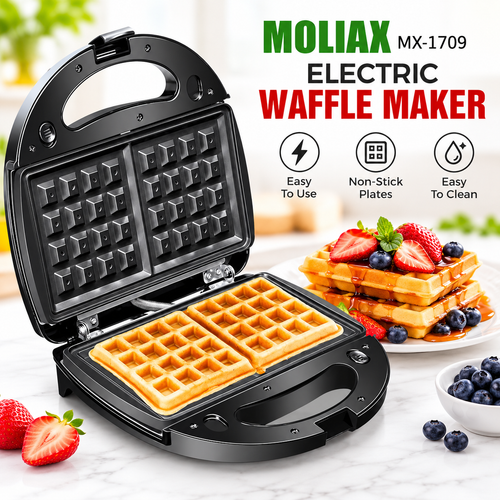 Moliax  MX 1709 Waffle Maker – Non-Stick Belgian Waffle Maker for Crispy Homemade Waffles with Non Stick Coating and Cool Touch Handle