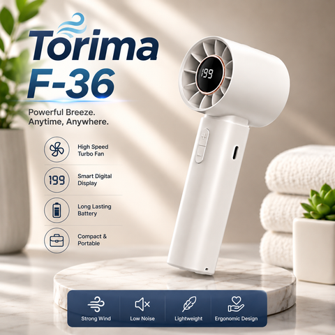 TORIMA F-36 High-Speed Portable Turbo Fan | Rechargeable Handheld Air Blower | Digital Display | USB-C Fast Charging