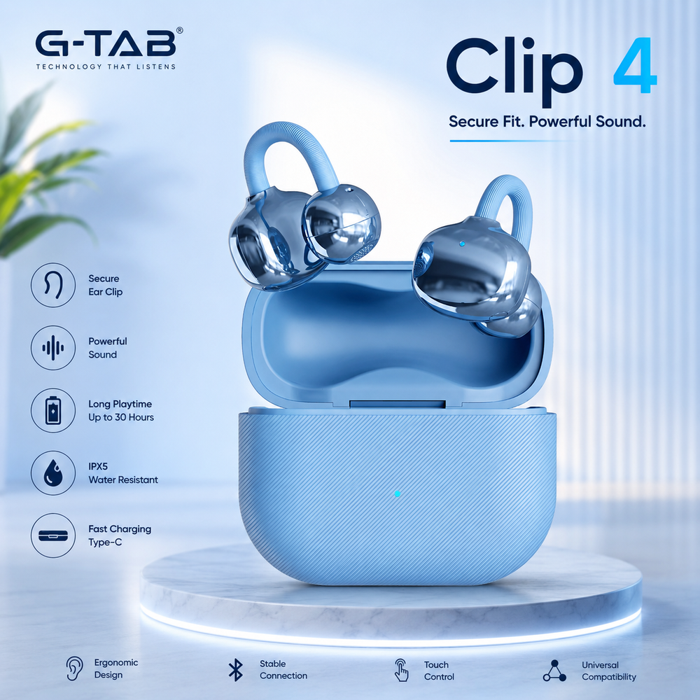 G-Tab CLIP4 Open-Ear Clip-On Earbuds, C-bridge design, Lightweight, 20H Battery, Fast Charge, ENC Noise Cancellation Touch control & AI Translation, iOS & Android