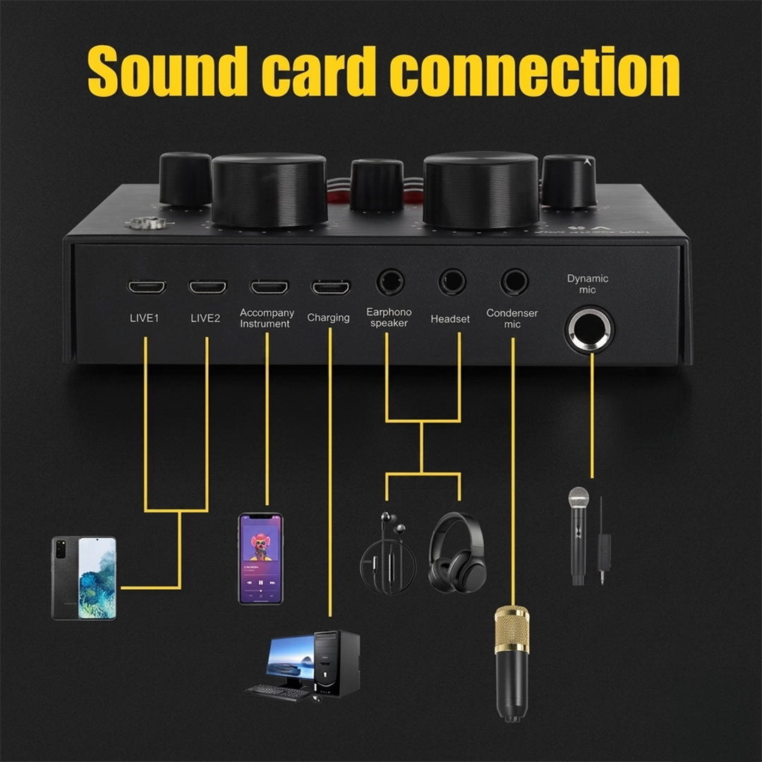V8 LIVE SOUND CARD AND BM-800 CONDENSER MICROPHONE BUNDLE PACK (GOLD/BLACK)