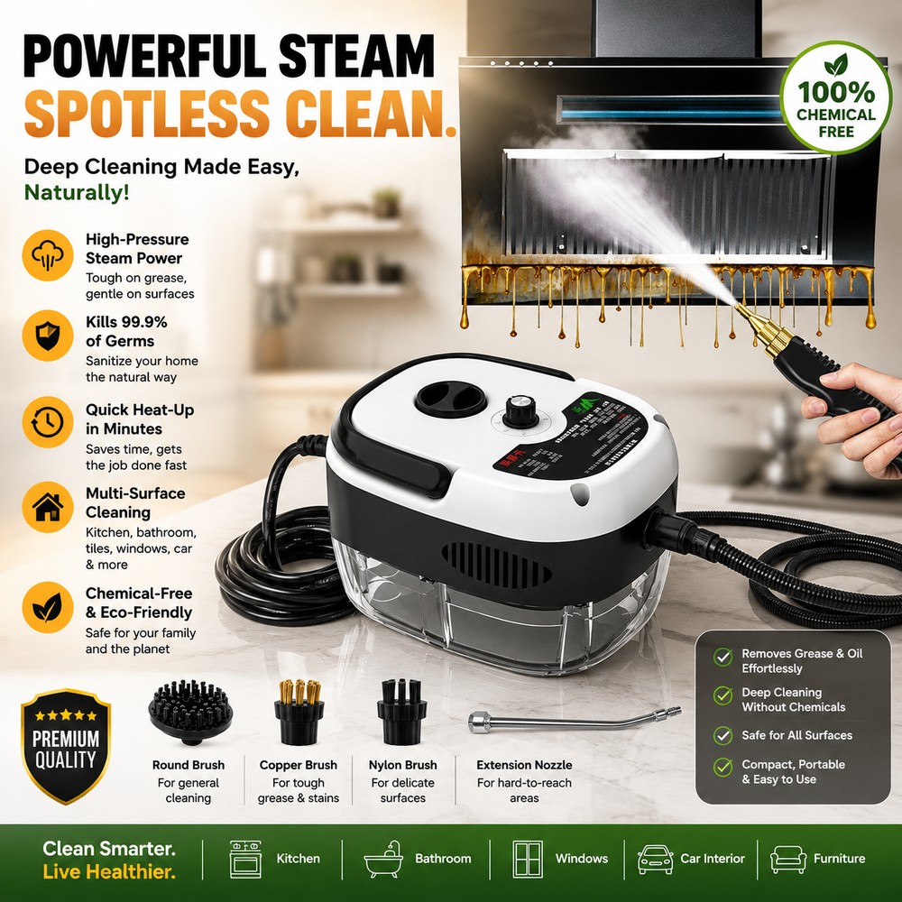 2500W High Pressure Steam Cleaners, Portable Steam Cleaner Handheld 6 Speeds for Home Kitchen Use, Steamer Cleaning Machine for Cleaning Upholstery, Bathroom, Grout and Tile, Car Detailing and Home