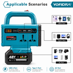 48V Portable Power Station with LED Work Light | Rechargeable Battery Inverter | USB Charging & AC Output