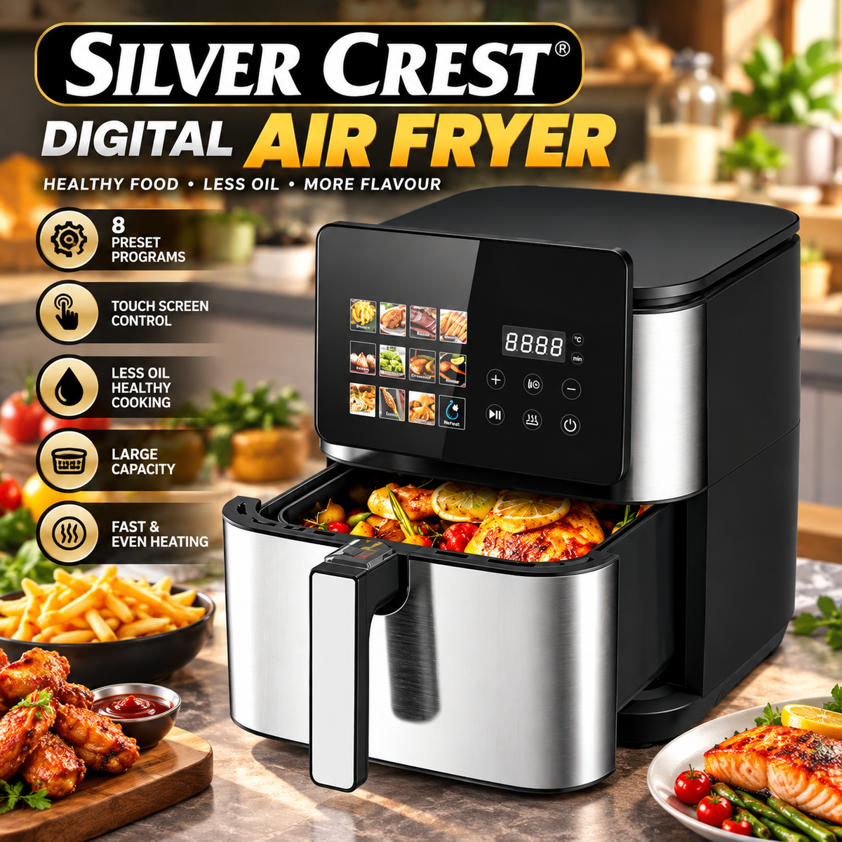Slivers Criest Air Fryer 12.5 Liter Large Capacity – LED Control Panel Multi-Function Hot Air Fryer